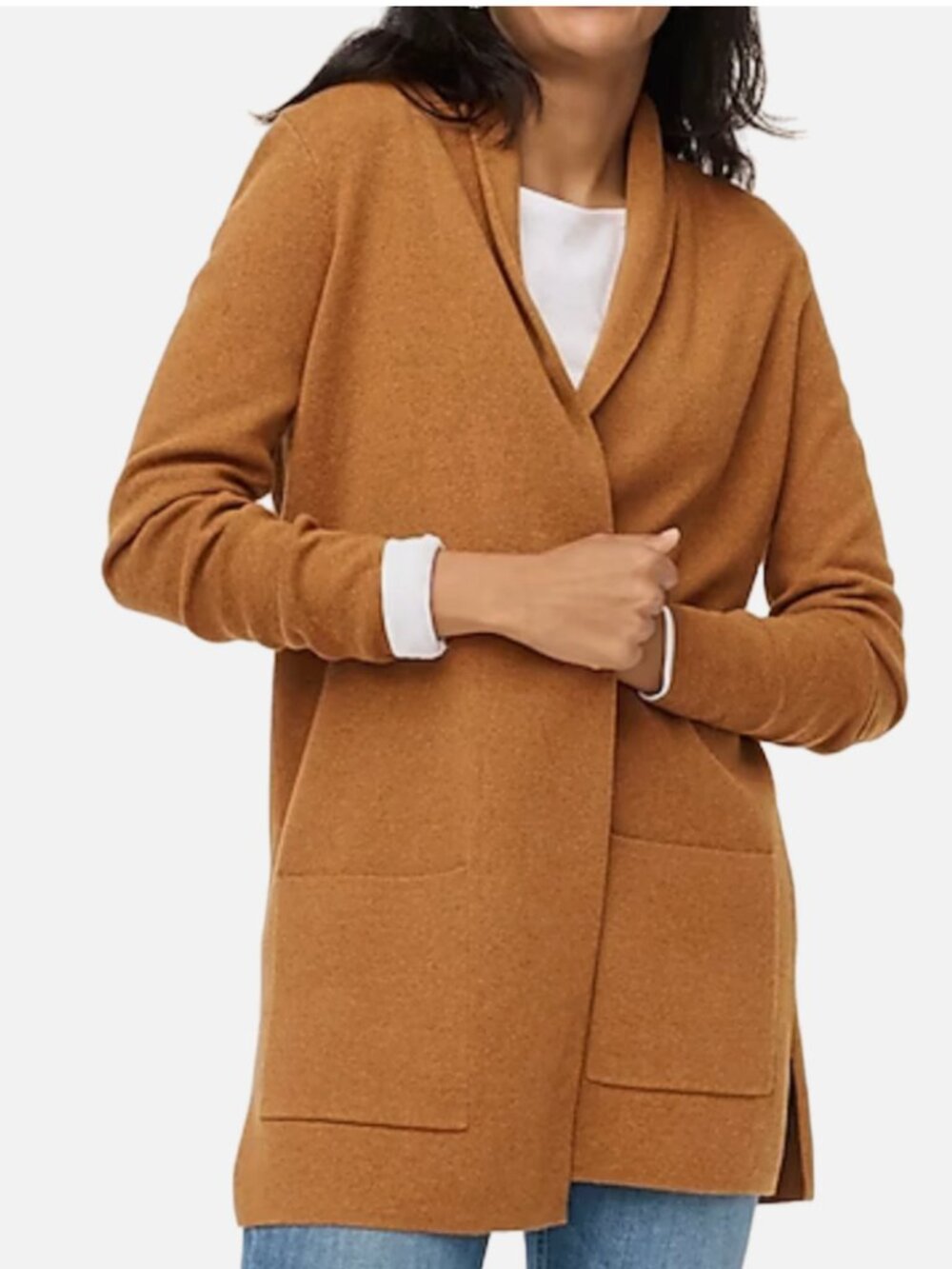 J.Crew Factory Heather Camel Chelsea Sweater Blazer Cardigan Petite Small 100% C